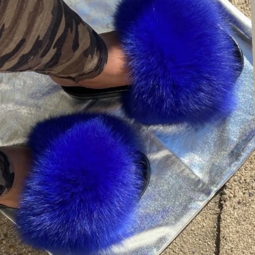 Blue Berry Real Fur Slides Sizes 8599510 Blue Berry Real Fur Slides Sizes 8599510
